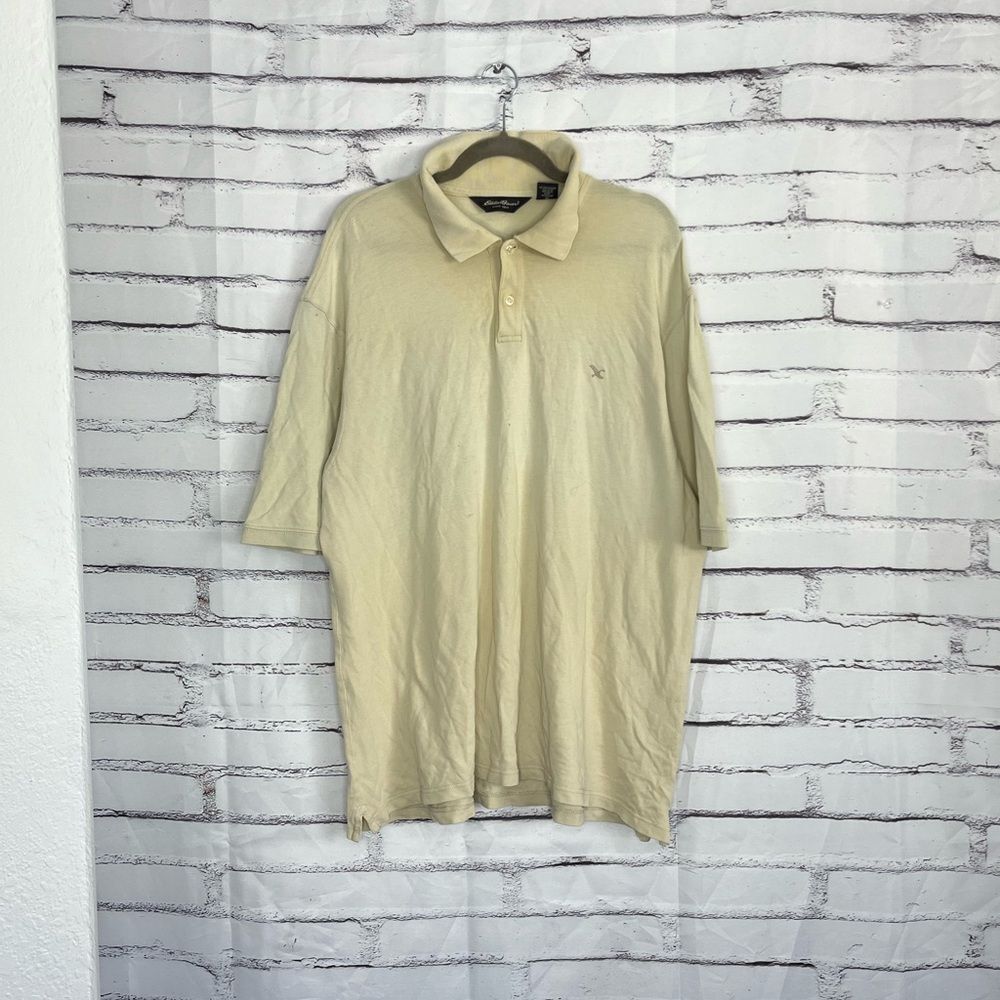 Eddie Bauer Men’s XL Beige Cotton Polo Shirt Classic Fit Embroidered Logo Casual